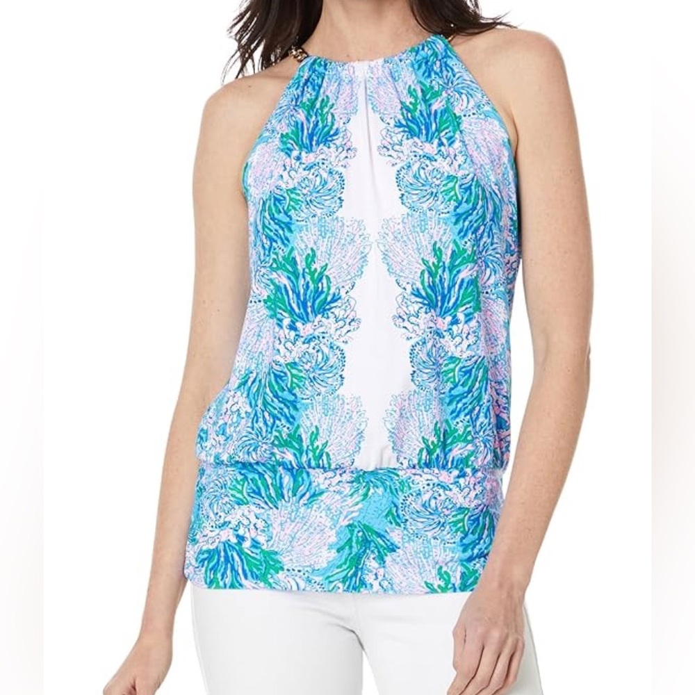 Lilly Pulitzer Blue and White Halter Top